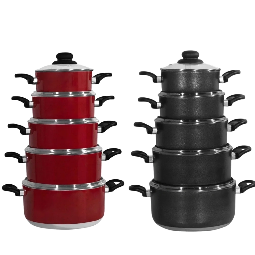 Jogo De Panelas Longa Vida Color 5 Peças Com Tampa De Vidro
